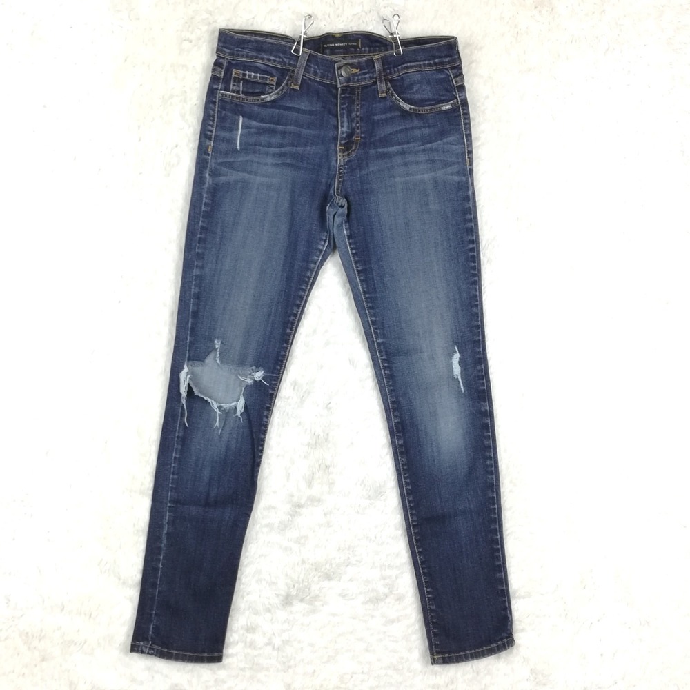 Flying Monkey Womens Jeans Slim Straight Blue Denim Dark Wash Ripped 25